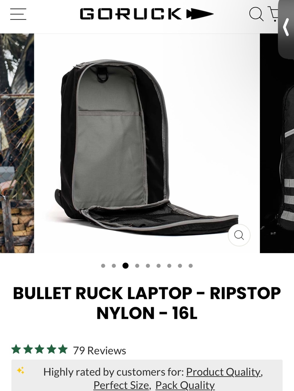 GORUCK Bullet Ruck 14L – Black / Wolf Grey (Ripstop Nylon) Backpack - Picture 2 of 12